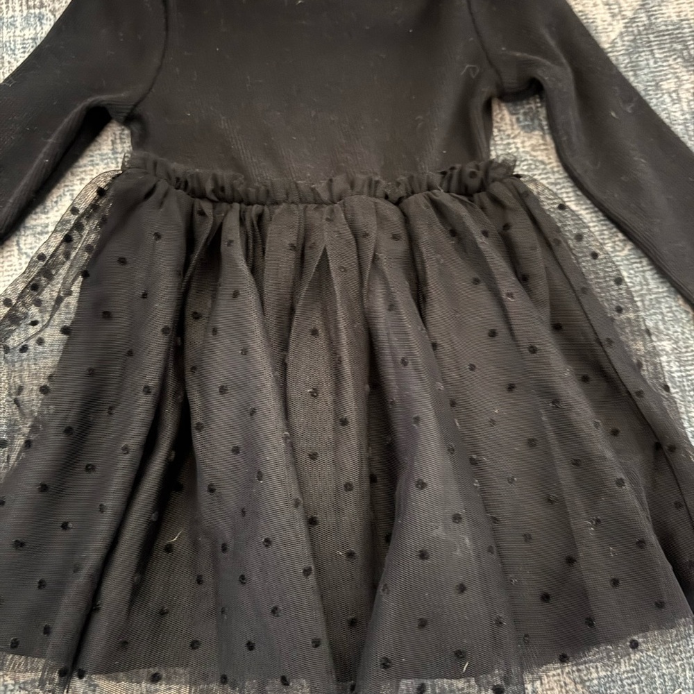 Black Long Sleeve Dress with Polka Dot Tulle Skirt